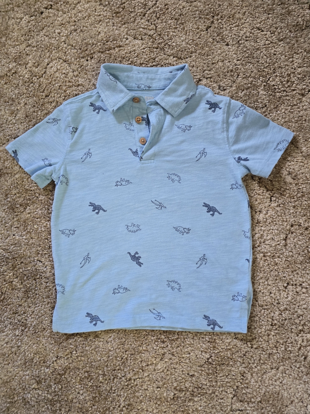 Light Blue Dino-Print Polo Shirt for Kids